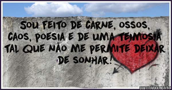 Sou feito de carne, ossos, caos, poesia e de uma teimosia tal que não me permite deixar de sonhar!