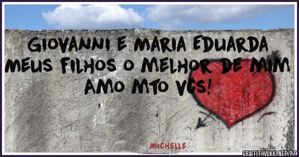 Giovanni e Maria Eduarda
Meus filhos o melhor de mim
Amo mto vcs!