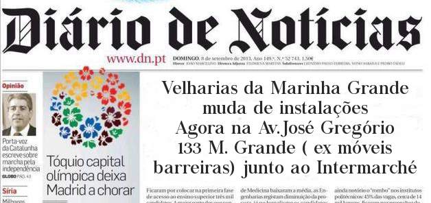 Velharias da Marinha Grande muda de instalações
  Agora na Av.José Gregório 133 M. Grande ( ex móveis barreiras) junto ao Intermarché
         