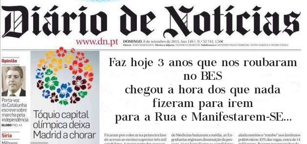 Faz hoje 3 anos que nos roubaram no BES
chegou a hora dos que nada fizeram para irem
para a Rua e Manifestarem-SE por Justiça
