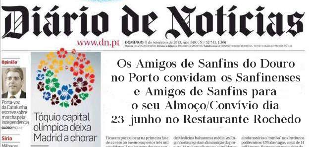 Os Amigos de Sanfins do Douro no Porto convidam os Sanfinenses e Amigos de Sanfins para o seu Almoço/Convívio dia 23 junho no Restaurante Rochedo