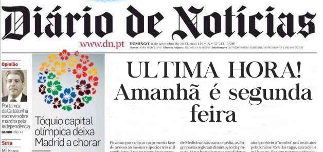 ULTIMA HORA!  Amanhã é segunda feira