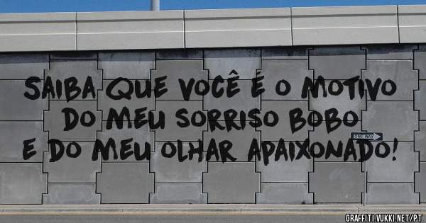 Saiba que você é o motivo do meu sorriso bobo e do meu olhar apaixonado!
