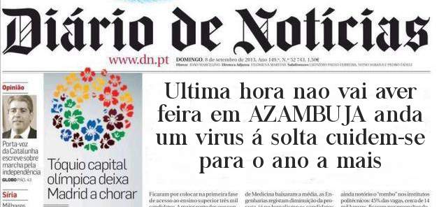 Ultima hora nao vai aver feira em AZAMBUJA anda um virus á solta cuidem-se para o ano a mais 