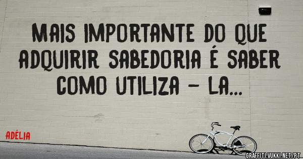 Mais importante do que adquirir sabedoria é saber como utiliza - la... 