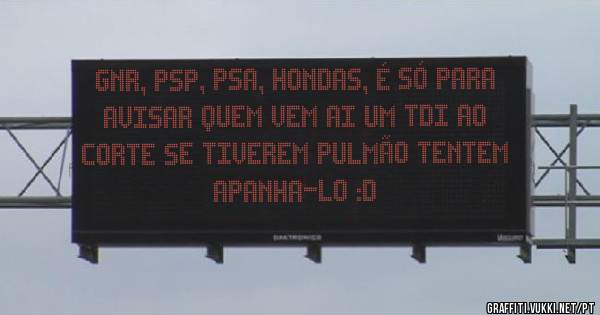 GNR, PSP, PSA, Hondas, é só para avisar quem vem ai um TDI ao corte se tiverem pulmão tentem apanha-lo :D