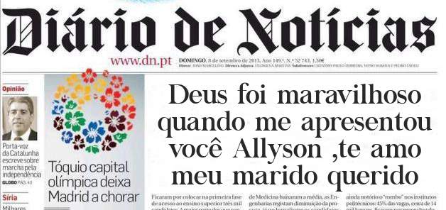 Deus foi maravilhoso quando me apresentou você Allyson ,te amo meu marido querido 