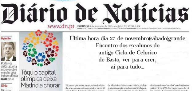Última hora dia 27 de novembro(sábado)grande Encontro dos ex-alunos do antigo Ciclo de Celorico de Basto, ver para crer, aí para tudo...