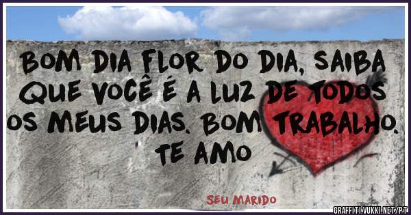 Bom dia flor do dia, saiba que você é a luz de todos os meus dias. Bom trabalho. Te amo