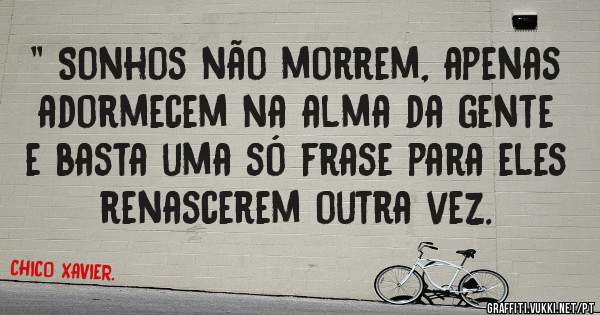 '' Sonhos não morrem, apenas adormecem na alma da gente e basta uma só frase para eles renascerem outra vez.