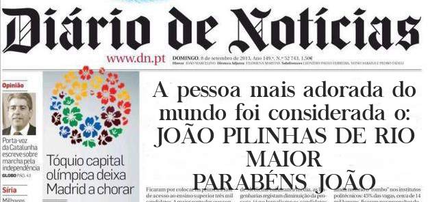 A pessoa mais adorada do mundo foi considerada o:
JOÃO PILINHAS DE RIO MAIOR
PARABÉNS JOÃO