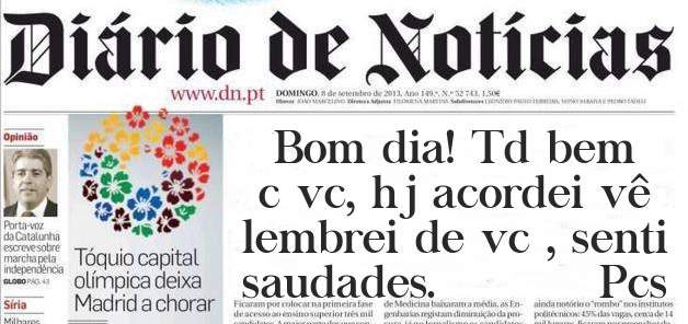 Bom dia! Td bem c vc, hj acordei vê lembrei de vc , senti saudades.          Pcs