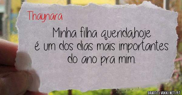Minha filha querida,hoje é um dos dias mais importantes do ano pra mim.
