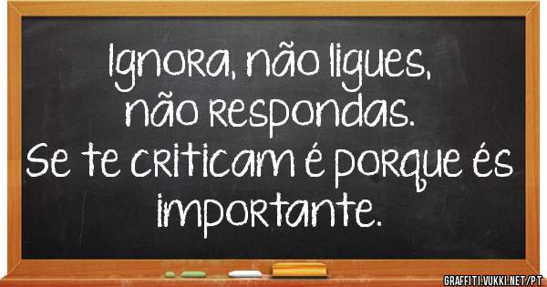 Ignora, não ligues,
não respondas.
Se te criticam é porque és importante.