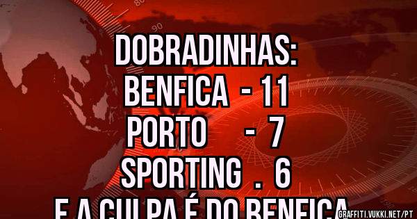 Dobradinhas:
Benfica  - 11
Porto      -  7
sporting  .  6
E a culpa é do BENFICA.