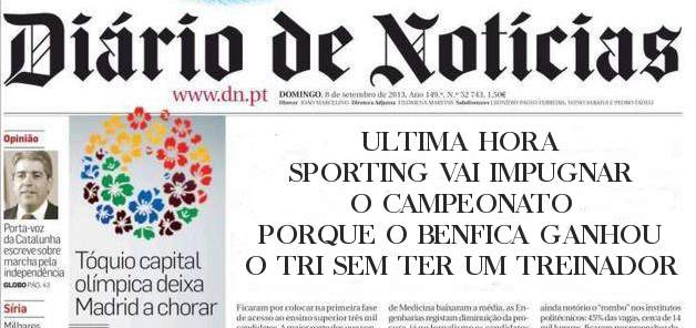 ULTIMA HORA 
SPORTING VAI IMPUGNAR O CAMPEONATO 
PORQUE O BENFICA GANHOU O TRI SEM TER UM TREINADOR