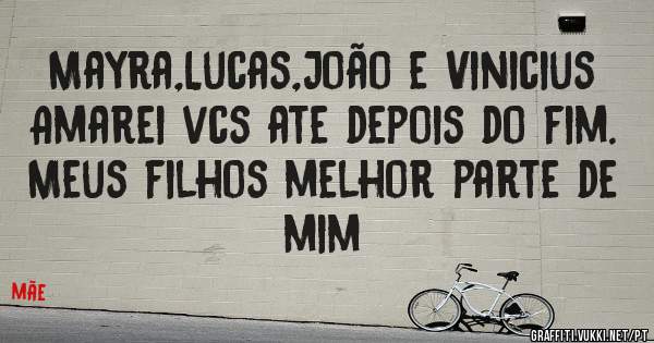 Mayra,Lucas,João e Vinicius
Amarei vcs ate depois do fim.
Meus filhos melhor parte de mim