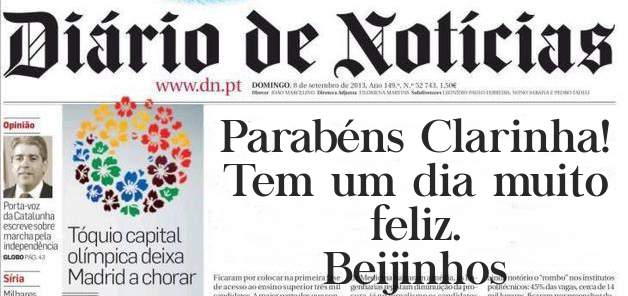 Parabéns Clarinha!
Tem um dia muito feliz. 
Beijinhos 