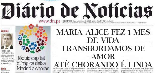 MARIA ALICE FEZ 1 MES DE VIDA
TRANSBORDAMOS DE AMOR
ATÉ CHORANDO É LINDA