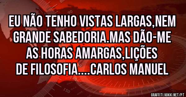 EU NÃO TENHO VISTAS LARGAS,NEM GRANDE SABEDORIA.MAS DÃO-ME AS HORAS AMARGAS,LIÇÕES DE FILOSOFIA....CARLOS MANUEL