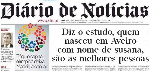 Diz o estudo, quem nasceu em Aveiro com nome de susana, são as melhores pessoas