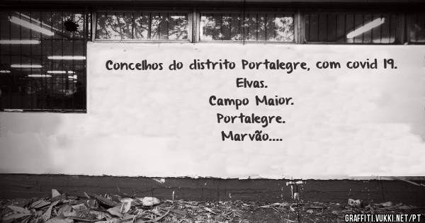 Concelhos do distrito Portalegre, com covid 19.
Elvas.
Campo Maior.
Portalegre.
Marvão.
Castelo de Vide.
Nisa.
???