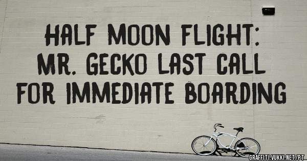 Half moon flight:
Mr. Gecko last call for immediate boarding 