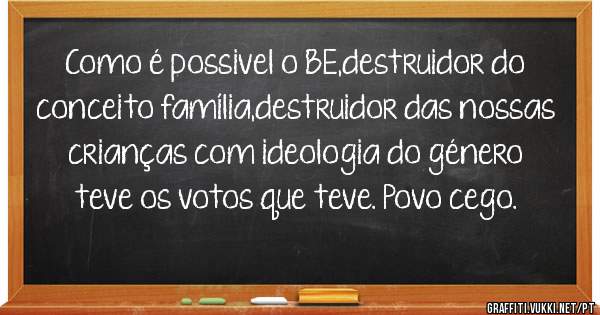 Como é possivel o BE,destruidor do conceito família,destruidor das nossas crianças com ideologia do género teve os votos que teve. Povo cego.