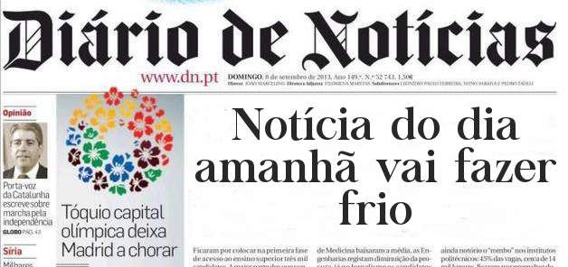 Notícia do dia amanhã vai fazer frio