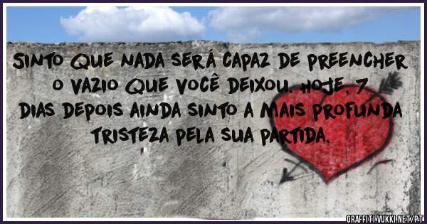 Sinto que nada será capaz de preencher o vazio que você deixou. Hoje, 7 dias depois ainda sinto a mais profunda tristeza pela sua partida. 