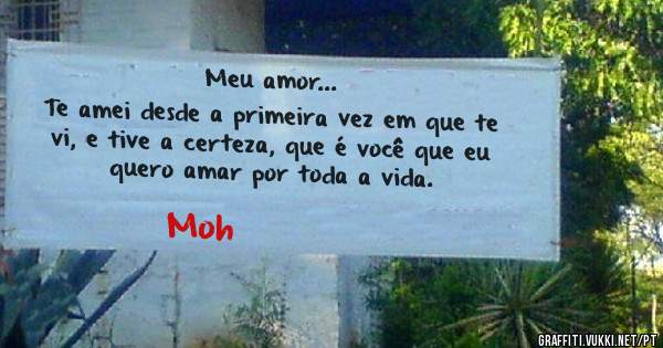 Meu amor...
Te amei desde a primeira vez em que te vi, e tive a certeza, que é você que eu quero amar por toda a vida.