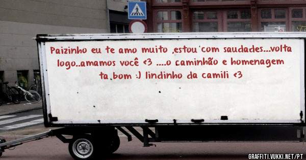 Paizinho eu te amo muito ,estou com saudades...volta logo..amamos você <3 ....o caminhão e homenagem ta bom :) lindinho da camili <3