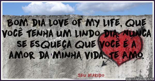 Bom dia love of my life, que você tenha um lindo dia. Nunca se esqueça que você é a amor da minha vida. Te Amo.