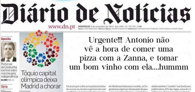 Urgente!!! Antonio não vê a hora de comer uma pizza com a Zanna, e tomar um bom vinho com ela....hummm