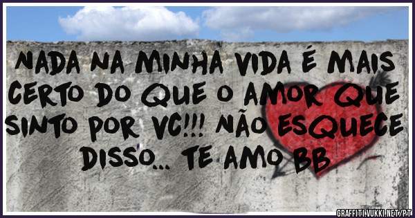 Nada na minha vida é mais certo do que o amor que sinto por vc!!! Não esquece disso... te amo bb