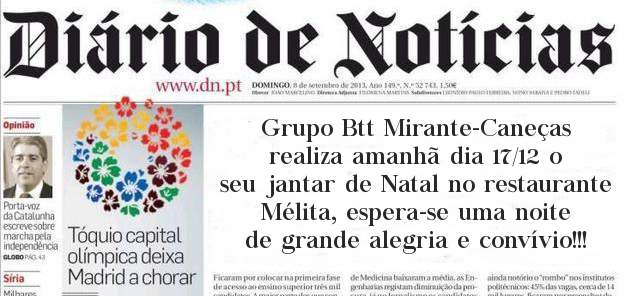 Grupo Btt Mirante-Caneças realiza amanhã dia 17/12 o seu jantar de Natal no restaurante Mélita, espera-se uma noite de grande alegria e convívio!!!