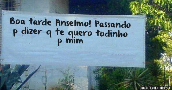 Boa tarde Anselmo! Passando p dizer q te quero todinho p mim