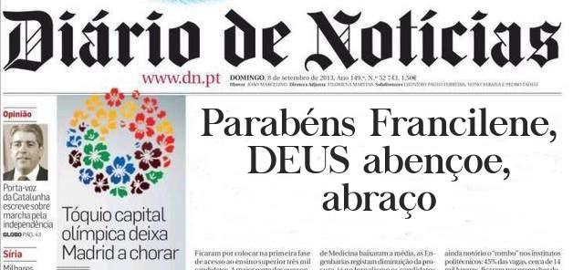 Parabéns Francilene, DEUS abençoe, abraço 