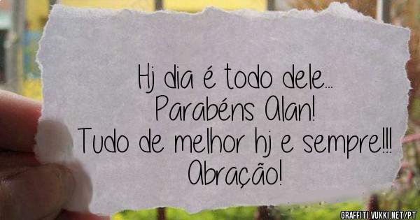 Hj dia é todo dele...
Parabéns Alan!
Tudo de melhor hj e sempre!!!
Abração!