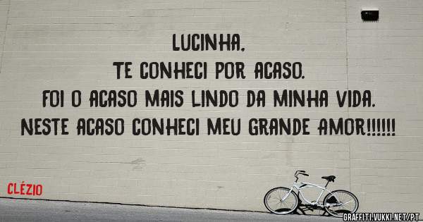 Lucinha,
Te conheci por acaso.
Foi o acaso mais lindo da minha vida.
Neste acaso conheci meu grande Amor!!!!!!
