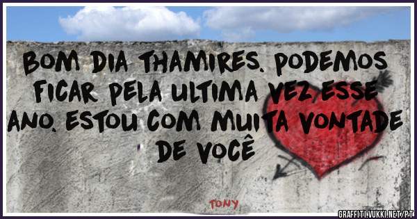 bom dia thamires. podemos ficar pela ultima vez esse ano. estou com muita vontade de você