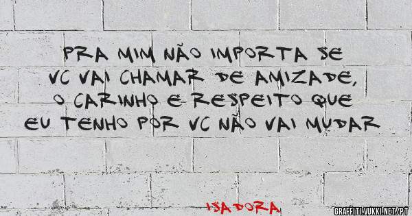 Pra mim não importa se vc vai chamar de amizade, o carinho e respeito que eu tenho por vc não vai mudar 