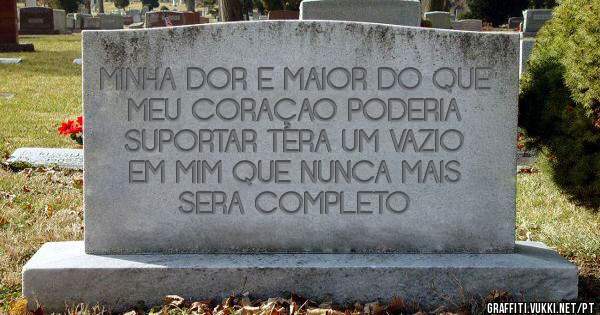 MINHA DOR E MAIOR DO QUE MEU CORAÇAO PODERIA  SUPORTAR TERA UM VAZIO EM MIM QUE NUNCA MAIS SERA COMPLETO