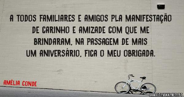 a todos familiares e amigos pla manifestação de carinho e amizade com que me brindaram, na passagem de mais um aniversário, fica o meu obrigada.