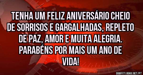 Tenha um feliz aniversário cheio
de sorrisos e gargalhadas, repleto
de paz, amor e muita alegria.
Parabéns por mais um ano de vida!

