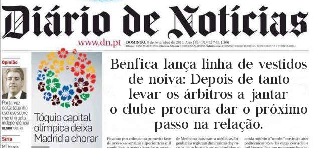 Benfica lança linha de vestidos de noiva: Depois de tanto levar os árbitros a jantar o clube procura dar o próximo passo na relação.