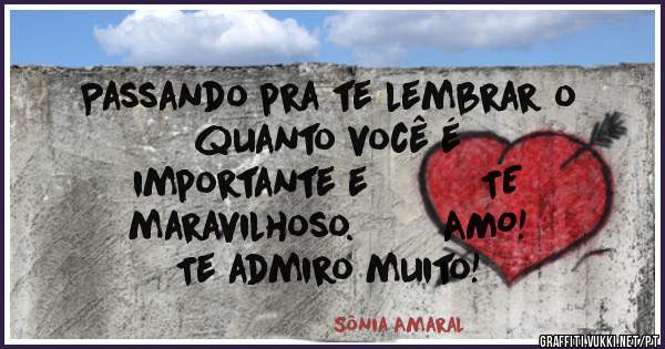Passando pra te lembrar o
quanto você é
importante e          TE
maravilhoso.        AMO! 
Te admiro muito! 