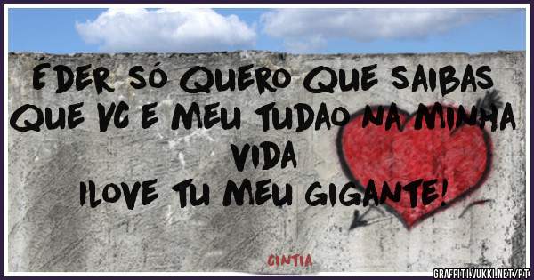 Éder só quero que saibas que VC e meu tudao na minha vida
Ilove tu meu gigante!
