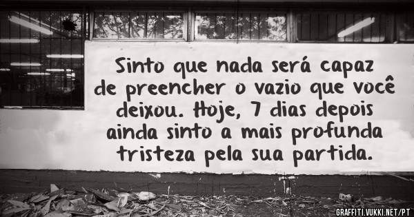 Sinto que nada será capaz de preencher o vazio que você deixou. Hoje, 7 dias depois ainda sinto a mais profunda tristeza pela sua partida. 
