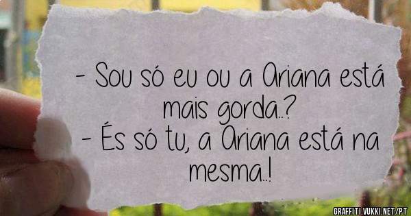 - Sou só eu ou a Ariana está mais gorda..?
- És só tu, a Ariana está na mesma..! 